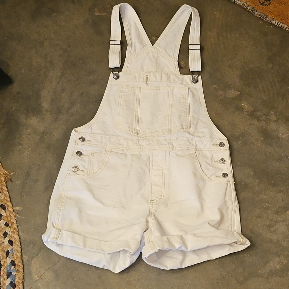 American Eagle White Denim Hean Romper Overalls Size Small